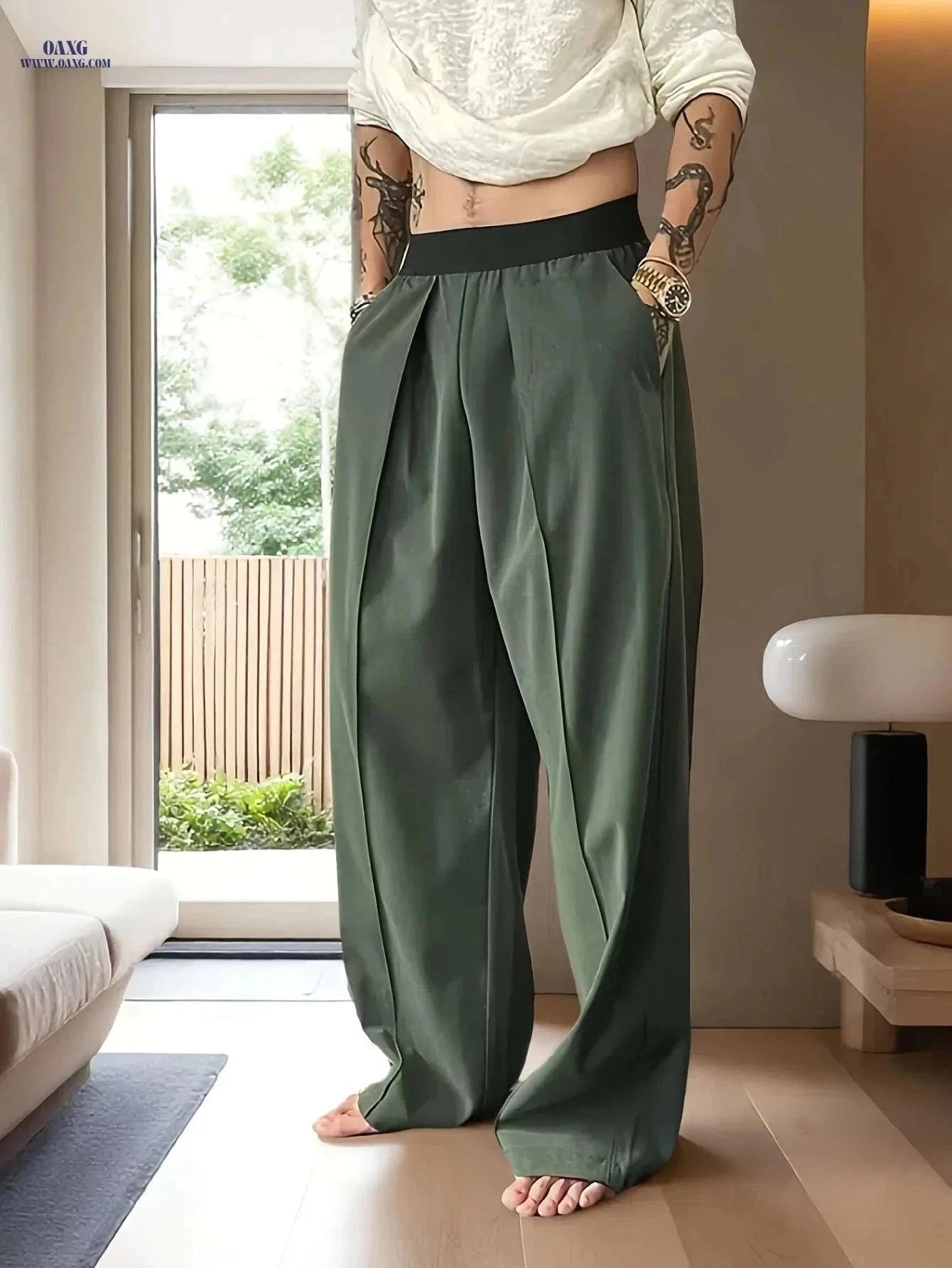 Men’s Casual Spring Pants - Elastic Waist, Loose Fit Trousers   OAXG Black / FR S