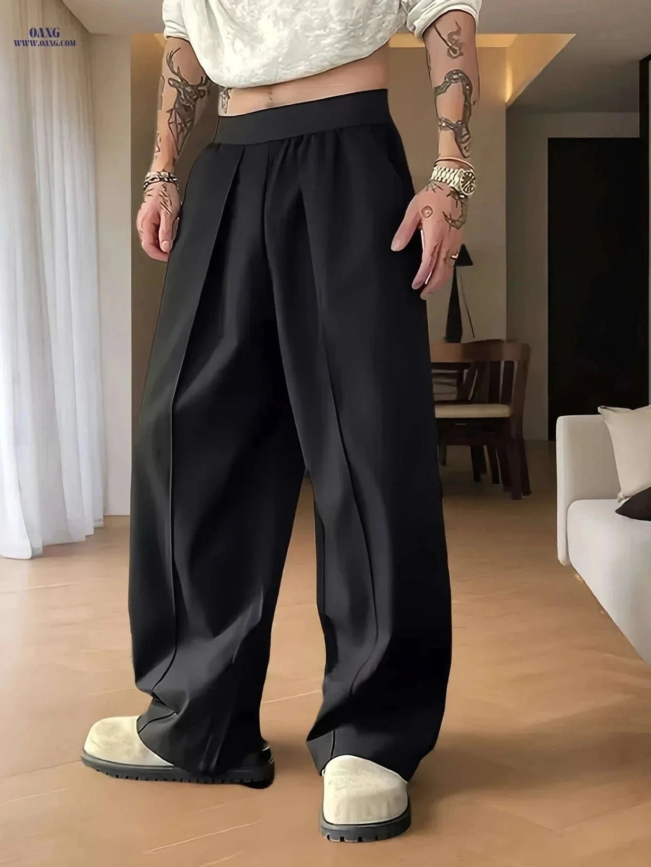 Men’s Casual Spring Pants - Elastic Waist, Loose Fit Trousers   OAXG Black / FR S