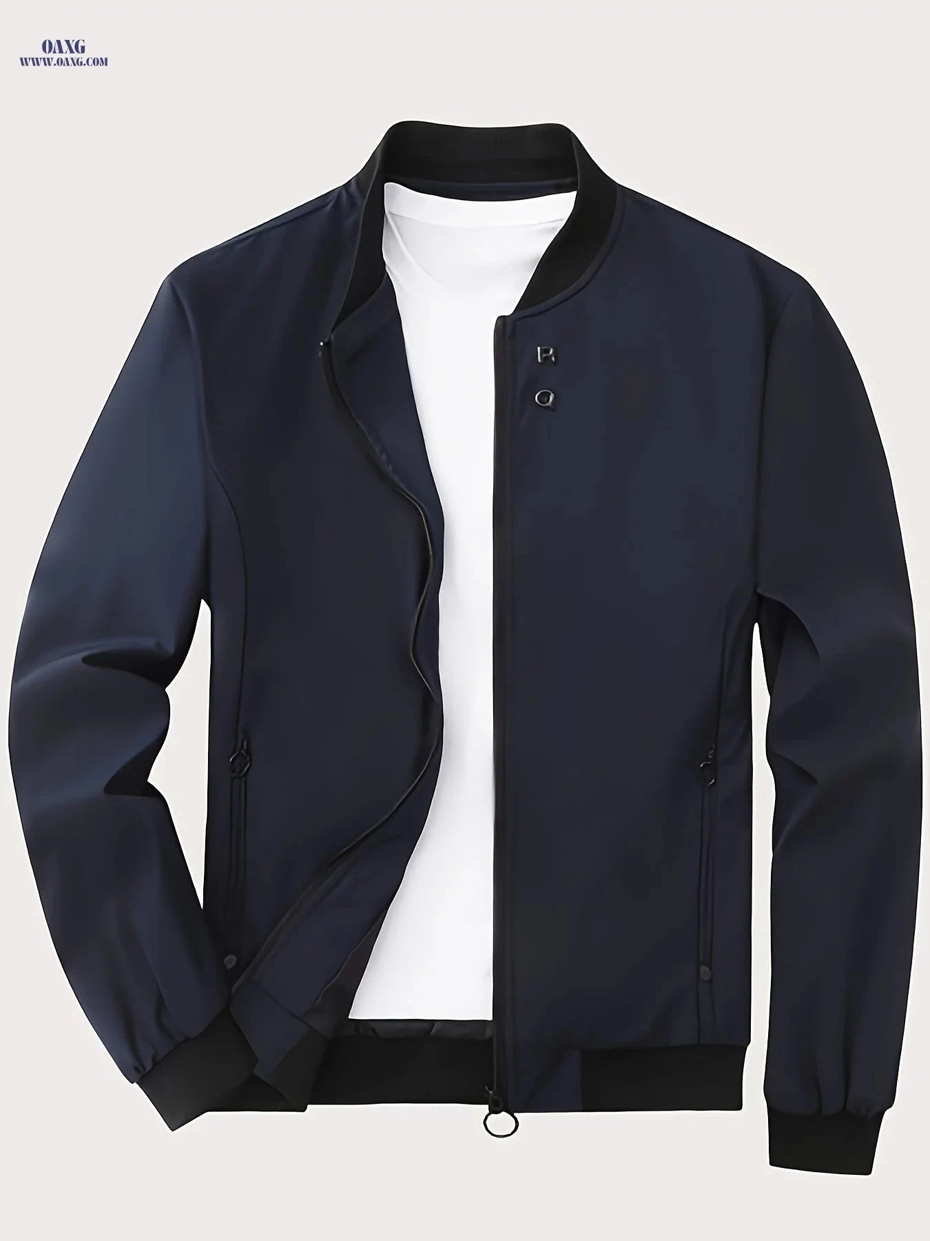 Men's Casual Stand Collar Jacket - Solid Color, Regular Fit   OAXG Army Green / FR XS