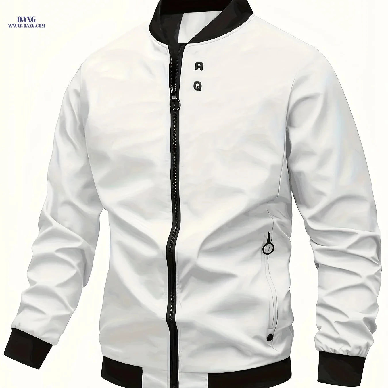Men's Casual Stand Collar Jacket - Solid Color, Regular Fit   OAXG Army Green / FR XS