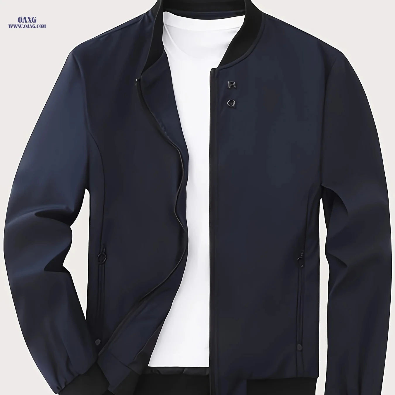 Men's Casual Stand Collar Jacket - Solid Color, Regular Fit   OAXG Army Green / FR XS