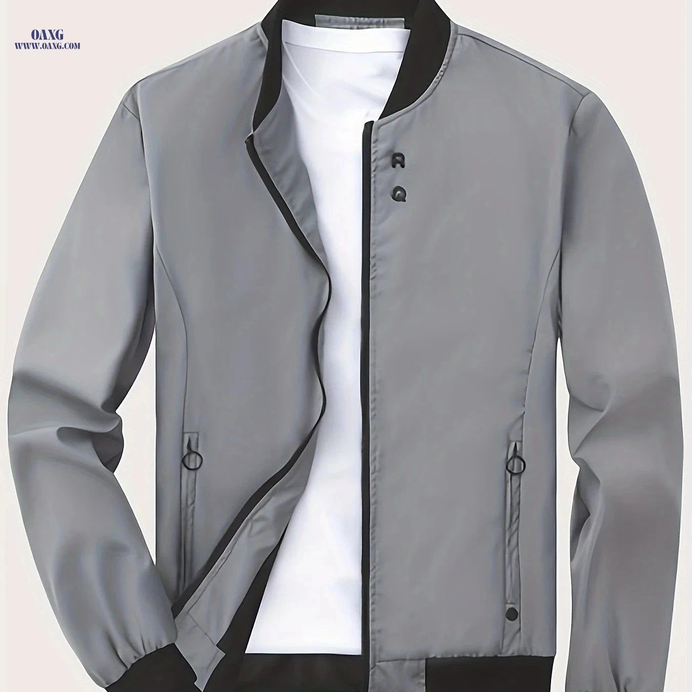 Men's Casual Stand Collar Jacket - Solid Color, Regular Fit   OAXG Army Green / FR XS
