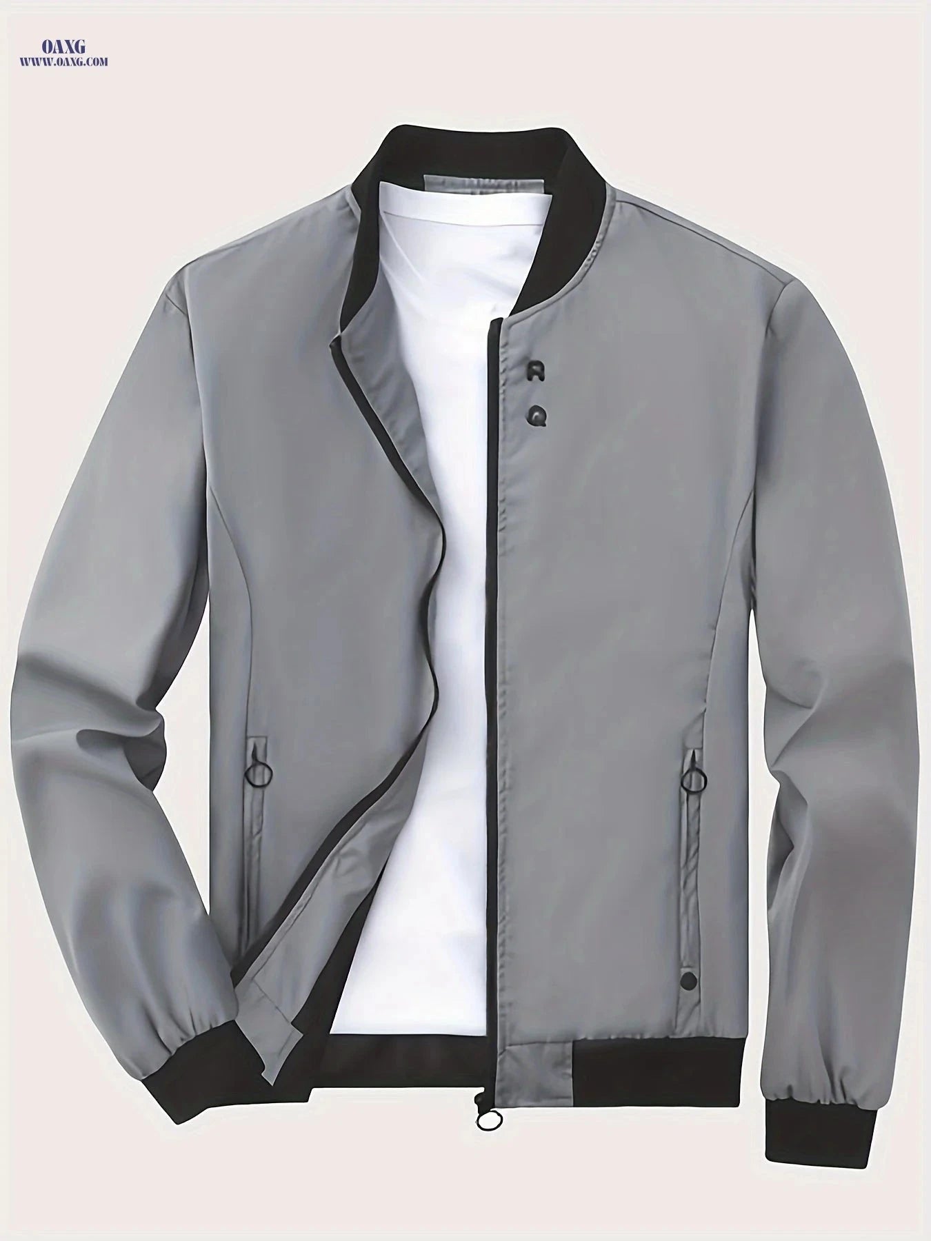 Men's Casual Stand Collar Jacket - Solid Color, Regular Fit   OAXG Army Green / FR XS