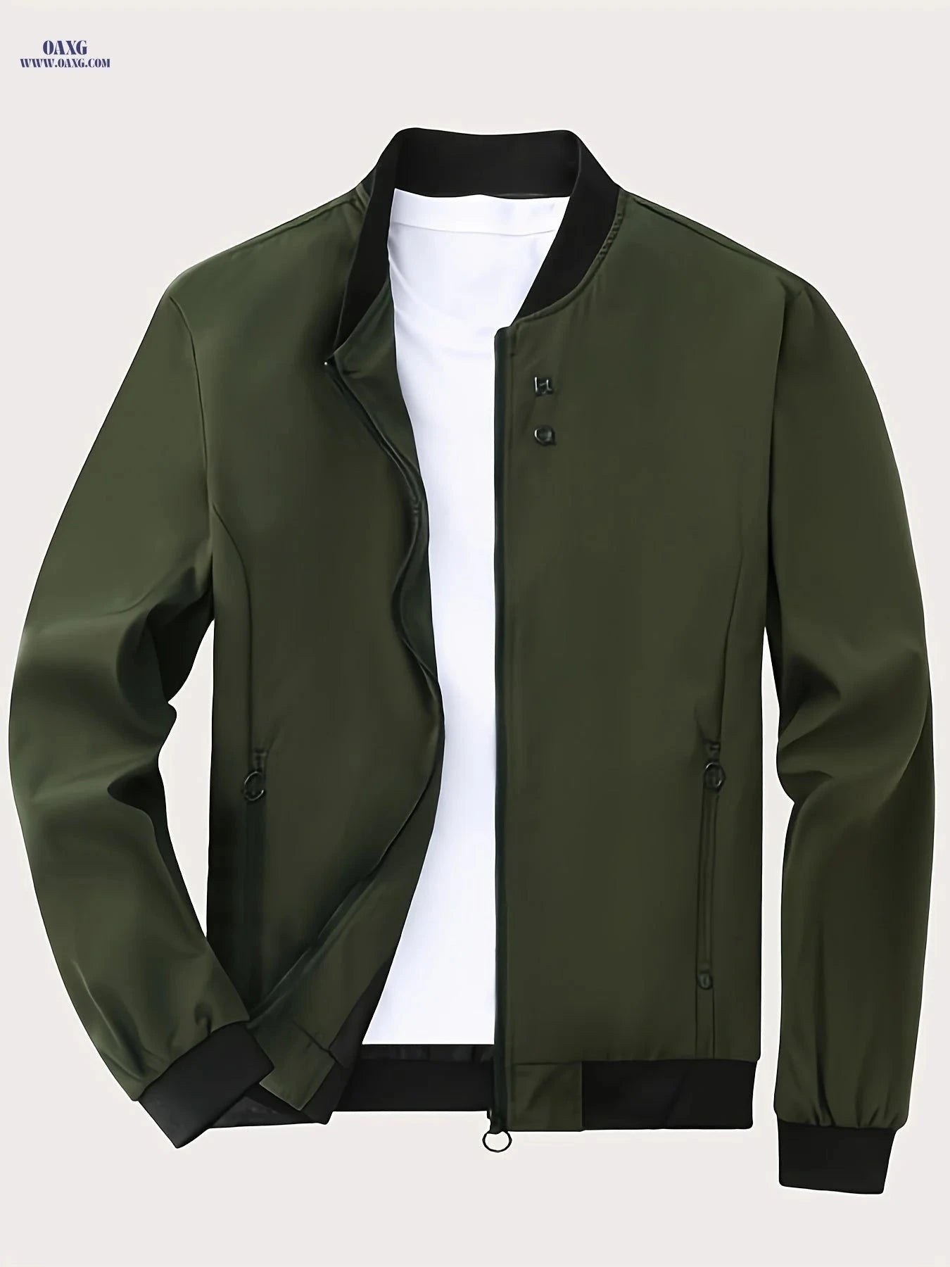 Men's Casual Stand Collar Jacket - Solid Color, Regular Fit   OAXG 
