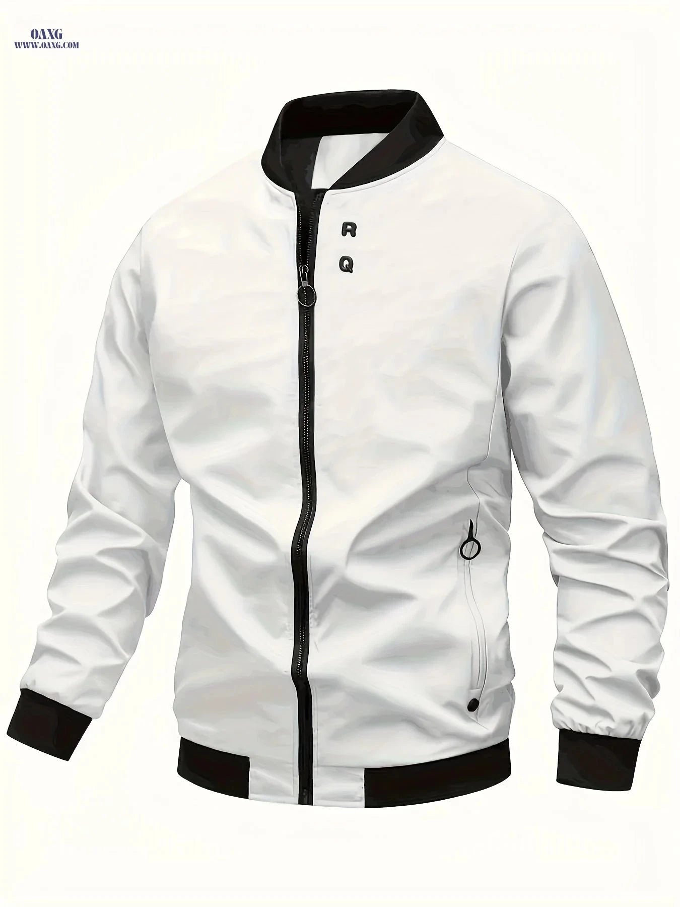 Men's Casual Stand Collar Jacket - Solid Color, Regular Fit   OAXG 