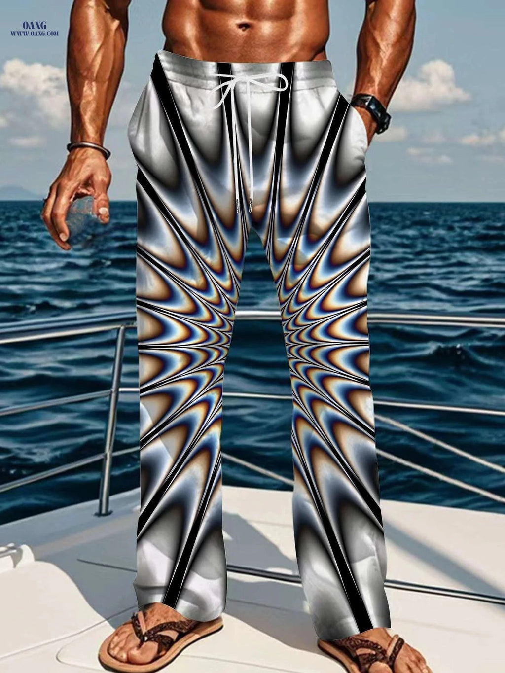 Men’s Casual Straight-Leg Pants - Trendy 3D Print & Loose Fit   OAXG Mixed Color / FR M