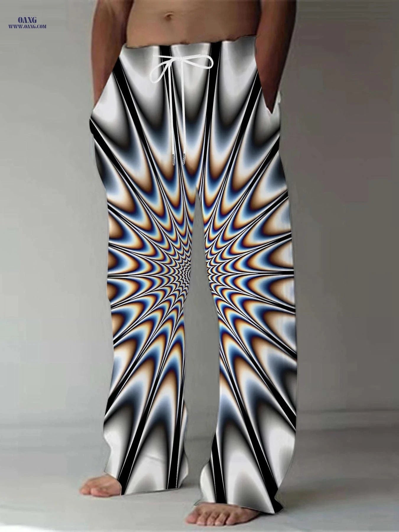 Men’s Casual Straight-Leg Pants - Trendy 3D Print & Loose Fit   OAXG Mixed Color / FR M