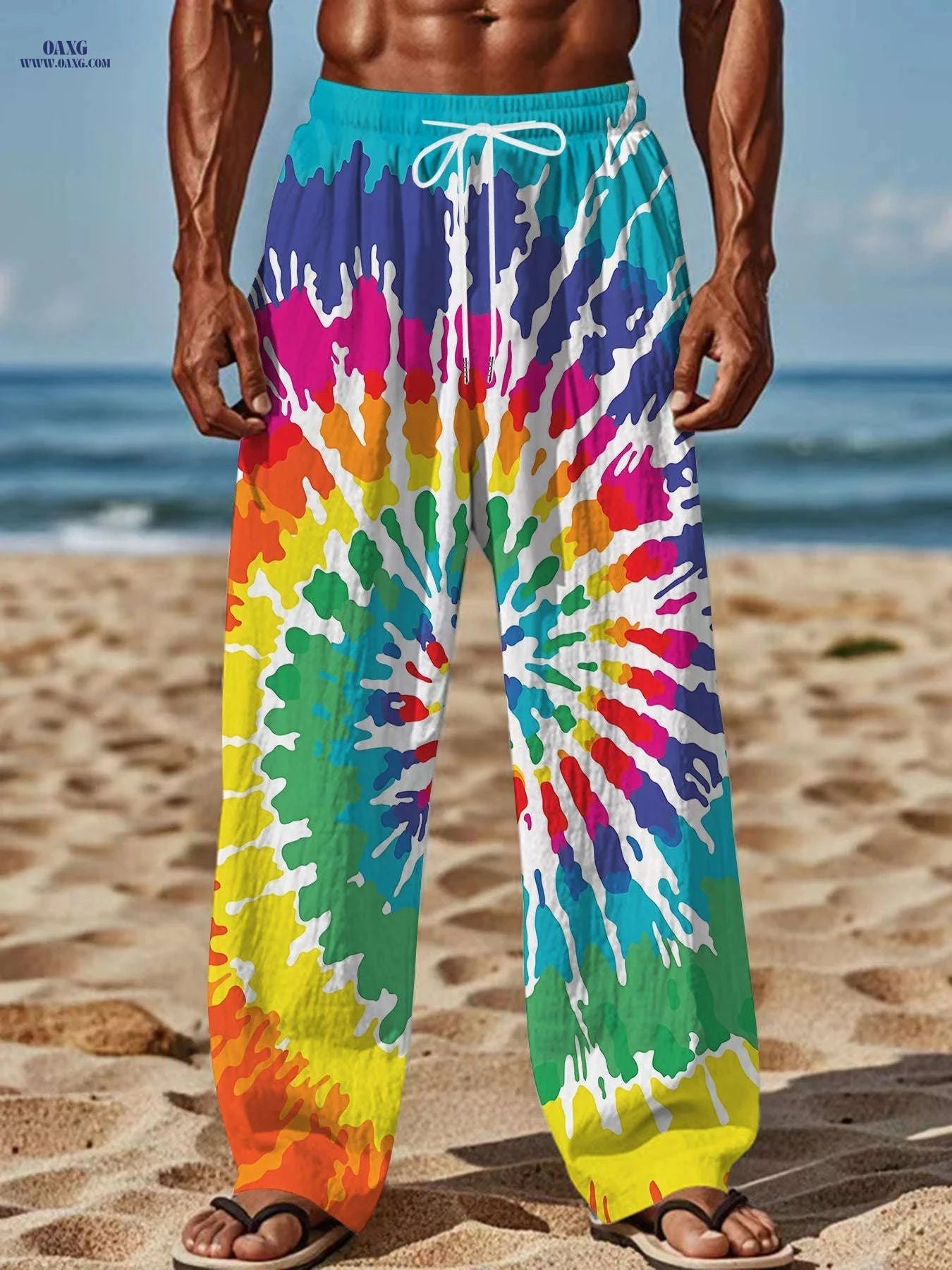 Men’s Casual Straight-Leg Pants - Trendy 3D Print & Loose Fit   OAXG Mixed Color / FR M