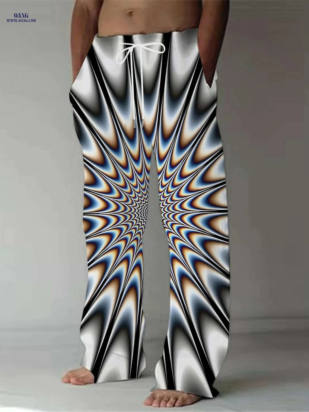 Men's Casual Straight Leg Pants - Vintage 3D Print, Loose Fit Trousers   OAXG Mixed Color / M