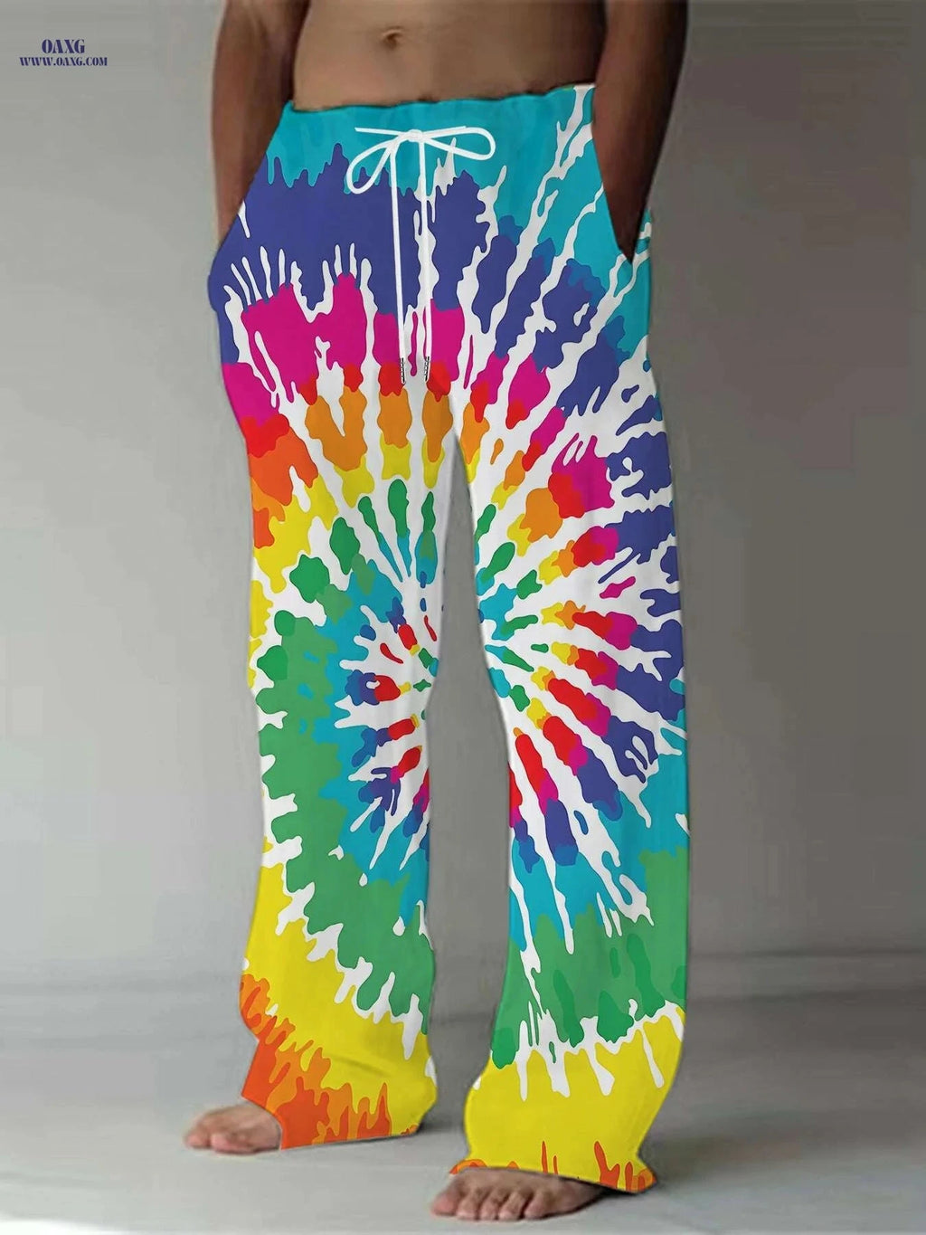 Men's Casual Straight Leg Pants - Vintage 3D Print, Loose Fit Trousers   OAXG Mixed Color / M