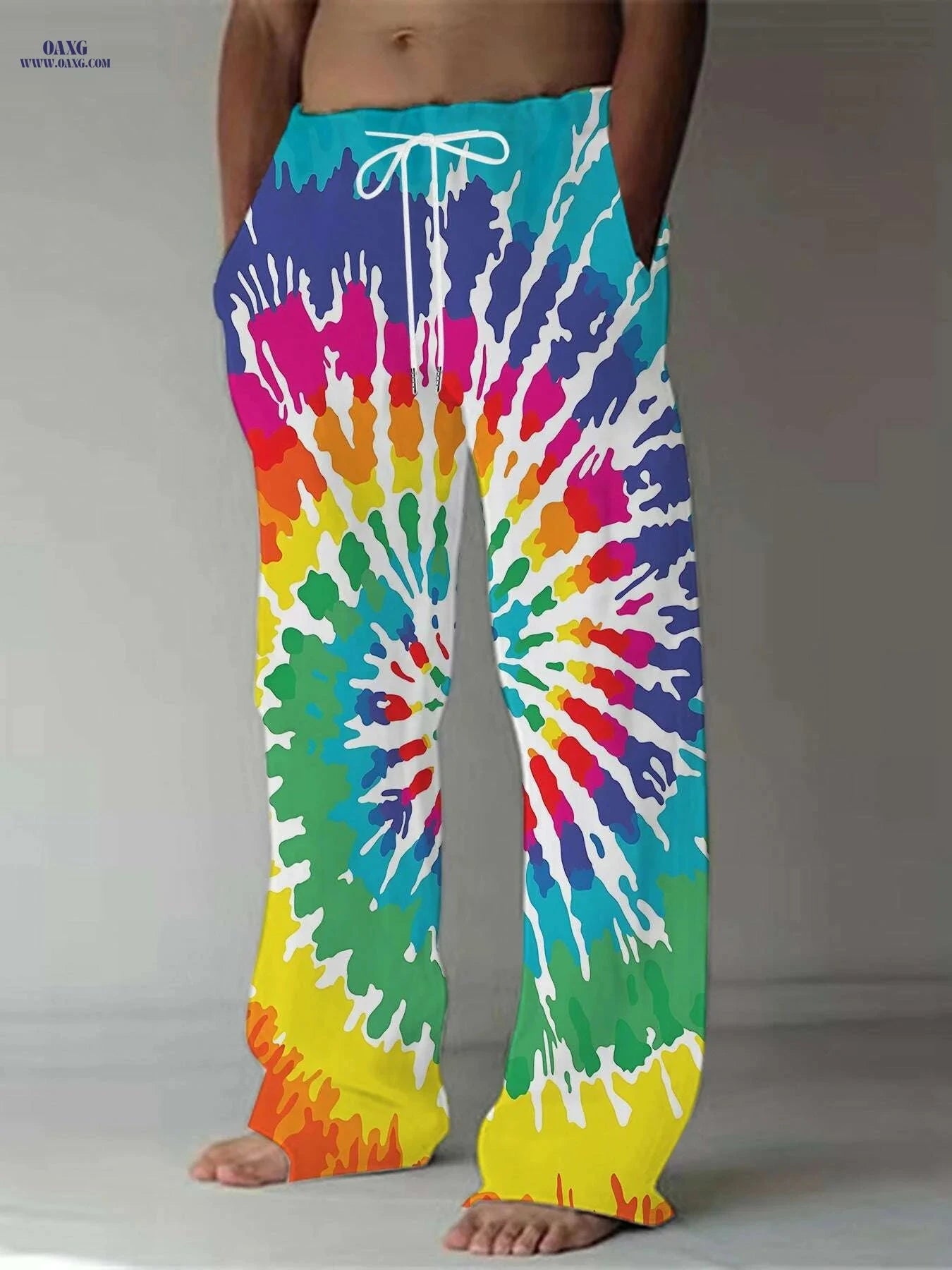Men's Casual Straight Leg Pants - Vintage 3D Print, Loose Fit Trousers   OAXG Mixed Color / M