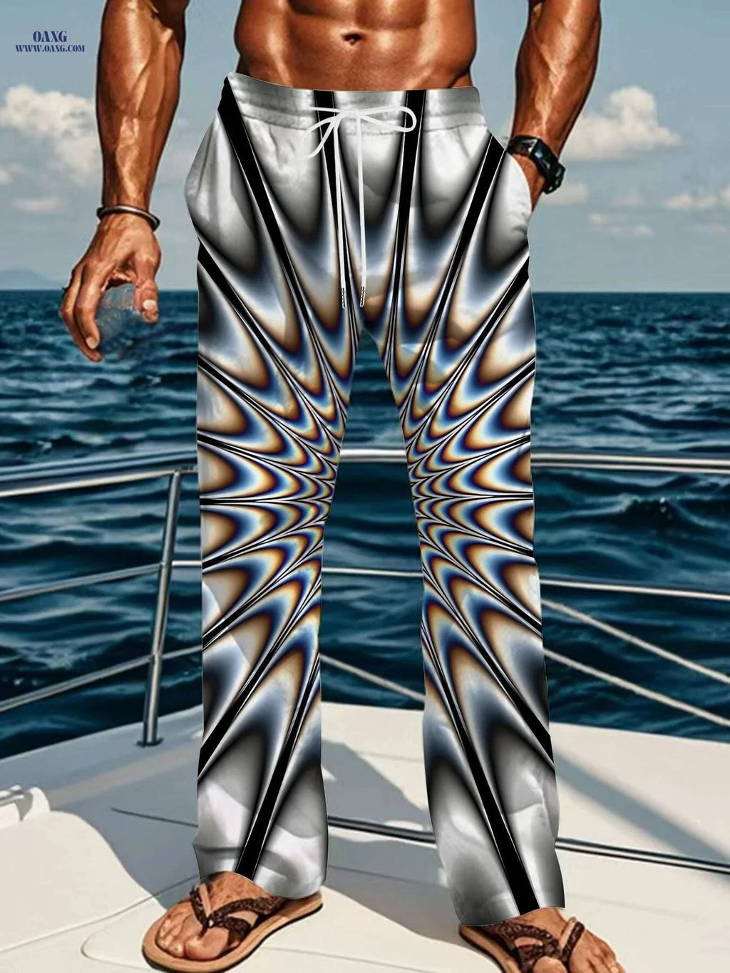 Men's Casual Straight Leg Pants - Vintage 3D Print, Loose Fit Trousers   OAXG Mixed Color / M