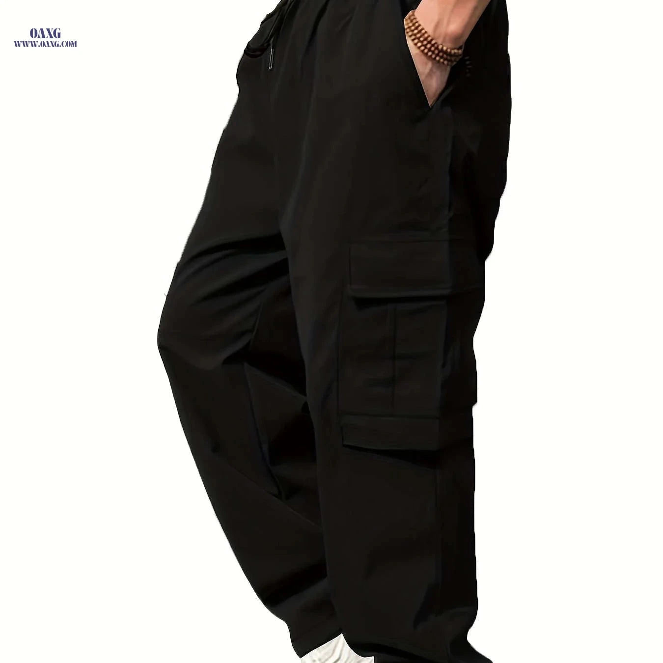Men's Casual Straight-Leg Pants with Drawstring - Multiple Pockets   OAXG 