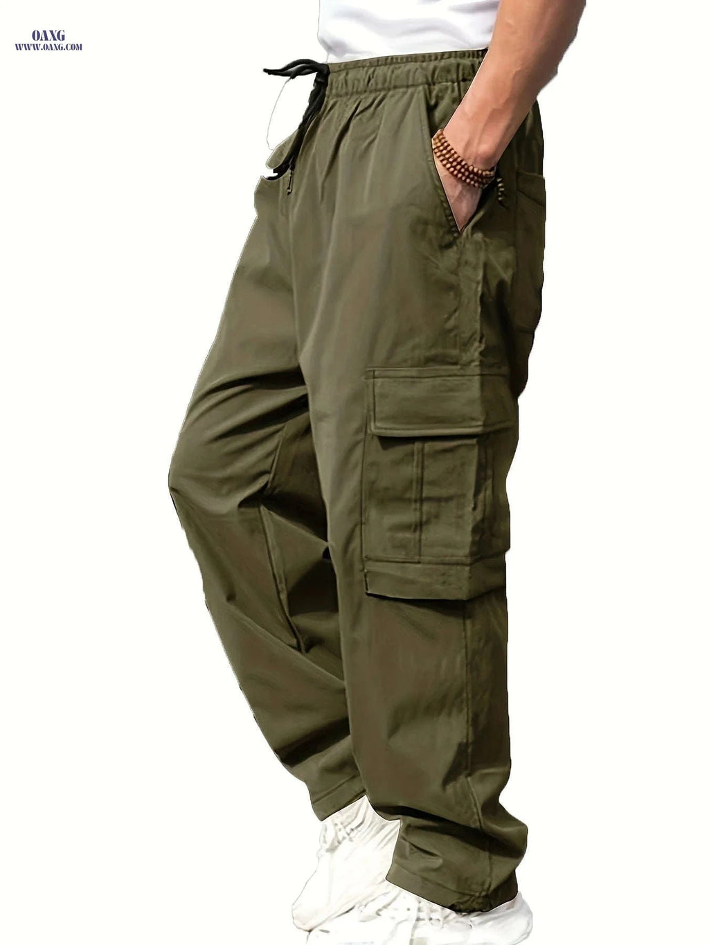Men's Casual Straight-Leg Pants with Drawstring - Multiple Pockets   OAXG Grey / FR M