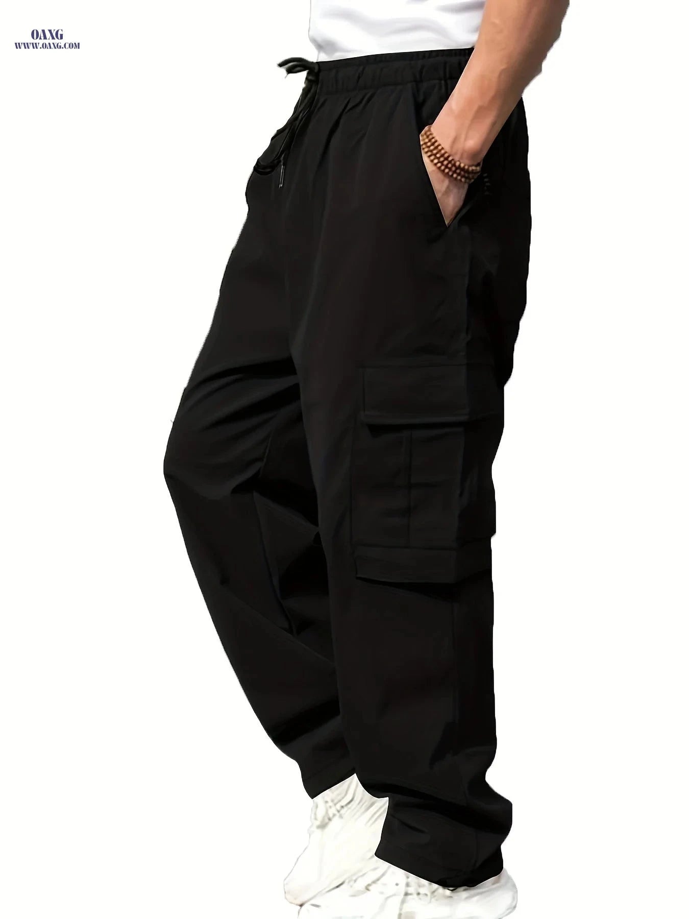 Men's Casual Straight-Leg Pants with Drawstring - Multiple Pockets   OAXG Grey / FR M