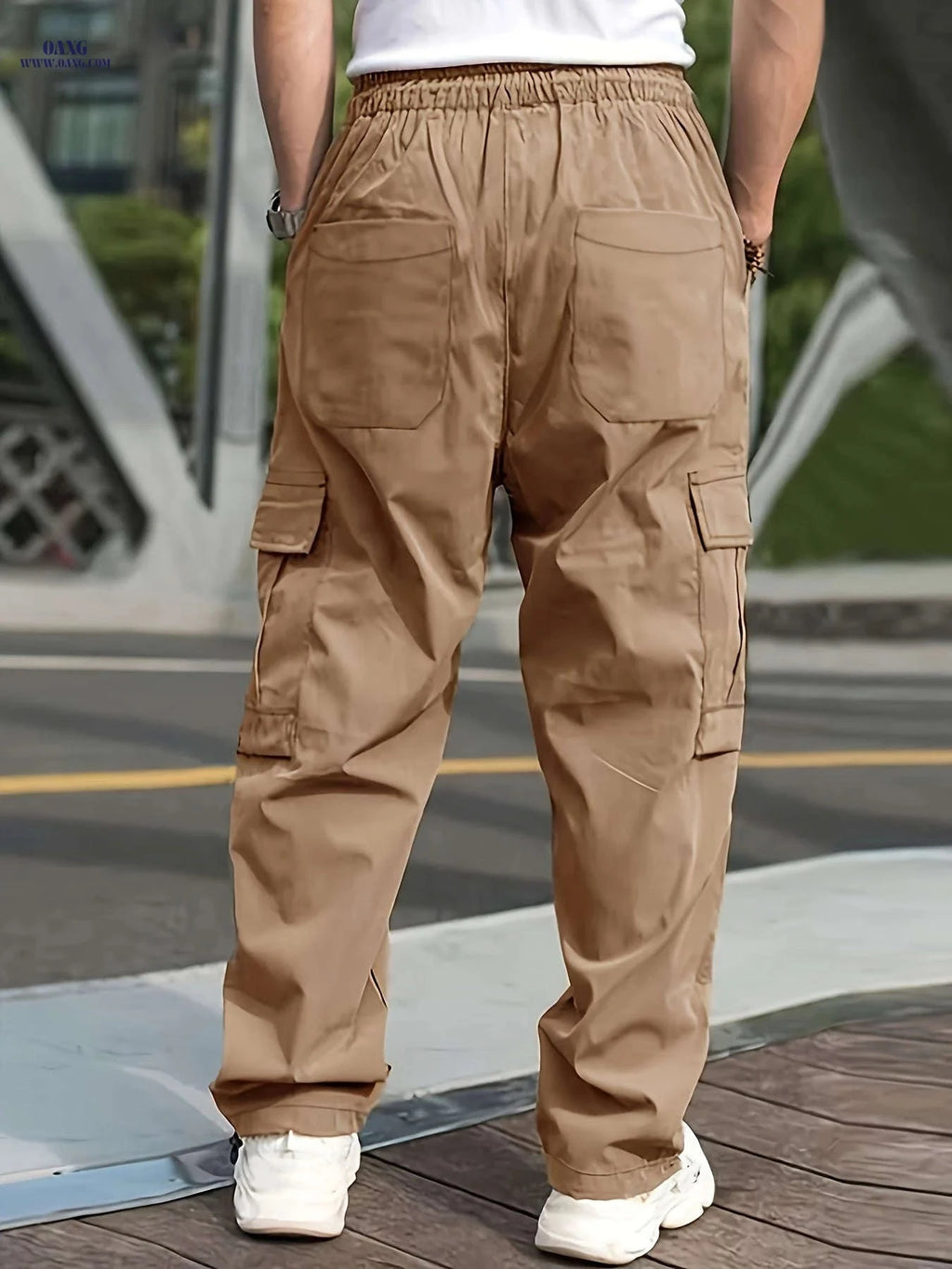 Men's Casual Straight-Leg Pants with Drawstring - Multiple Pockets   OAXG Grey / FR M