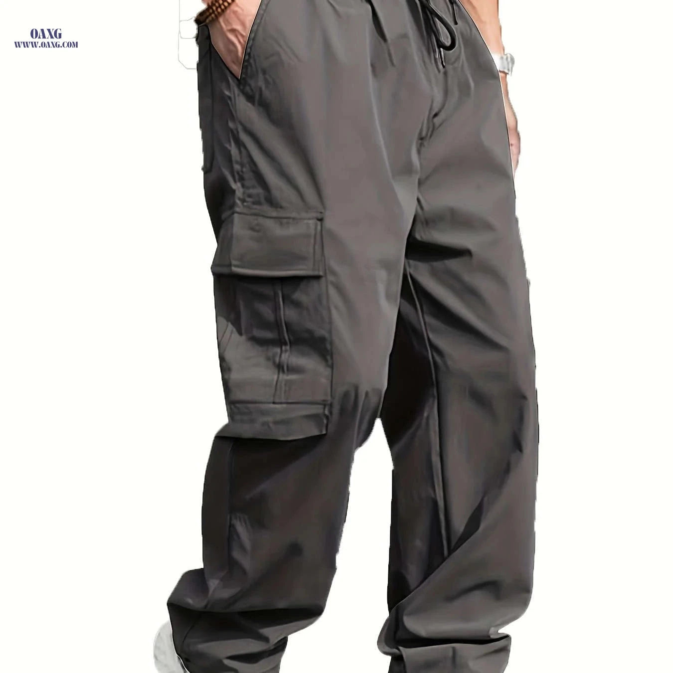 Men's Casual Straight-Leg Pants with Drawstring - Multiple Pockets   OAXG Grey / FR M
