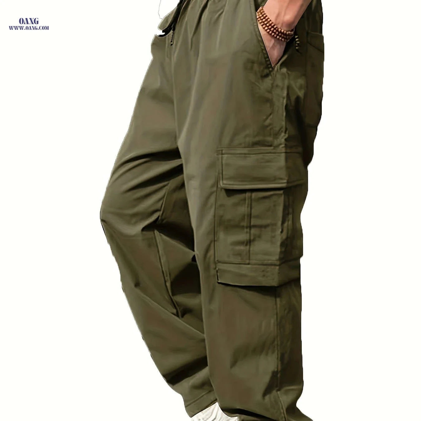 Men's Casual Straight-Leg Pants with Drawstring - Multiple Pockets   OAXG 