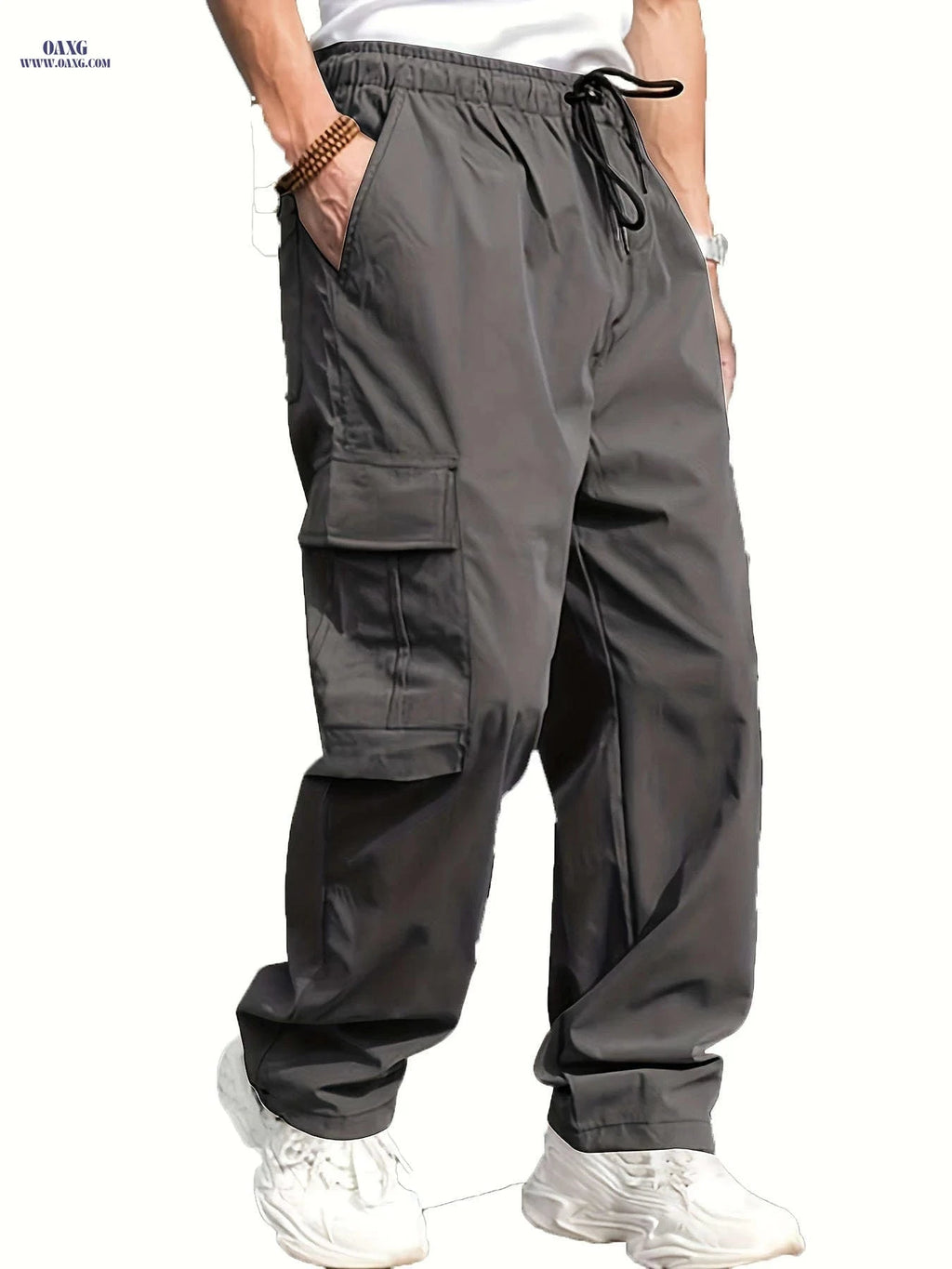 Men's Casual Straight-Leg Pants with Drawstring - Multiple Pockets   OAXG 