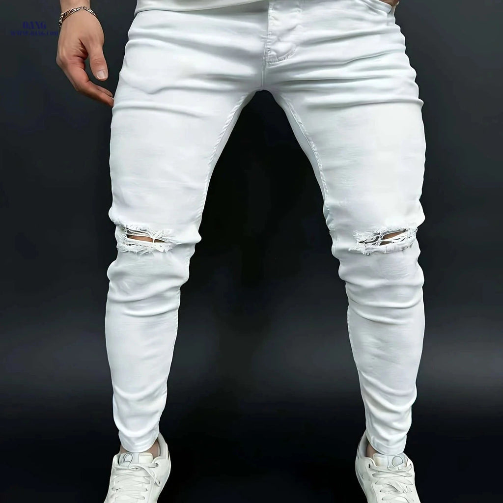 Men's Casual Stretch Slim-Fit White Jeans - All-Season Comfort Fit   OAXG 