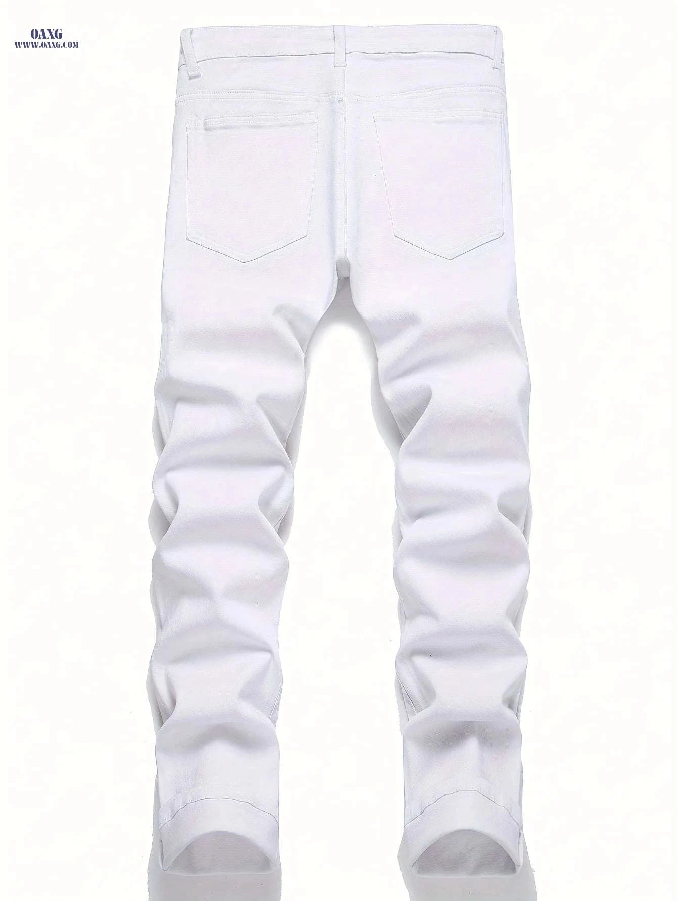 Men's Casual Stretch Slim-Fit White Jeans - All-Season Comfort Fit   OAXG White / FR 38