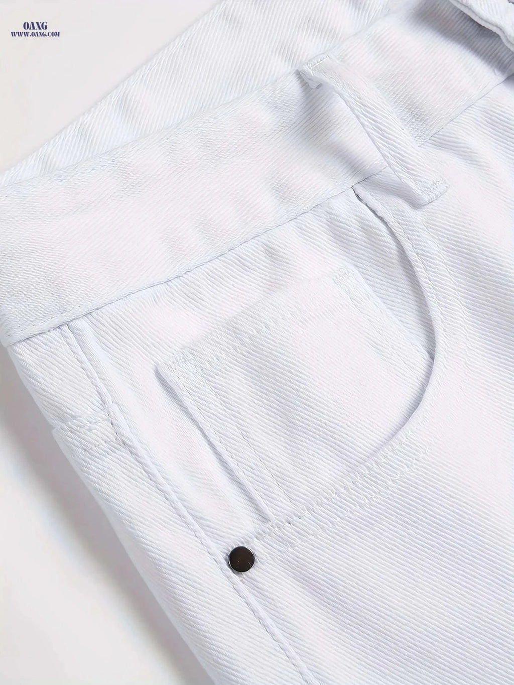Men's Casual Stretch Slim-Fit White Jeans - All-Season Comfort Fit   OAXG White / FR 38