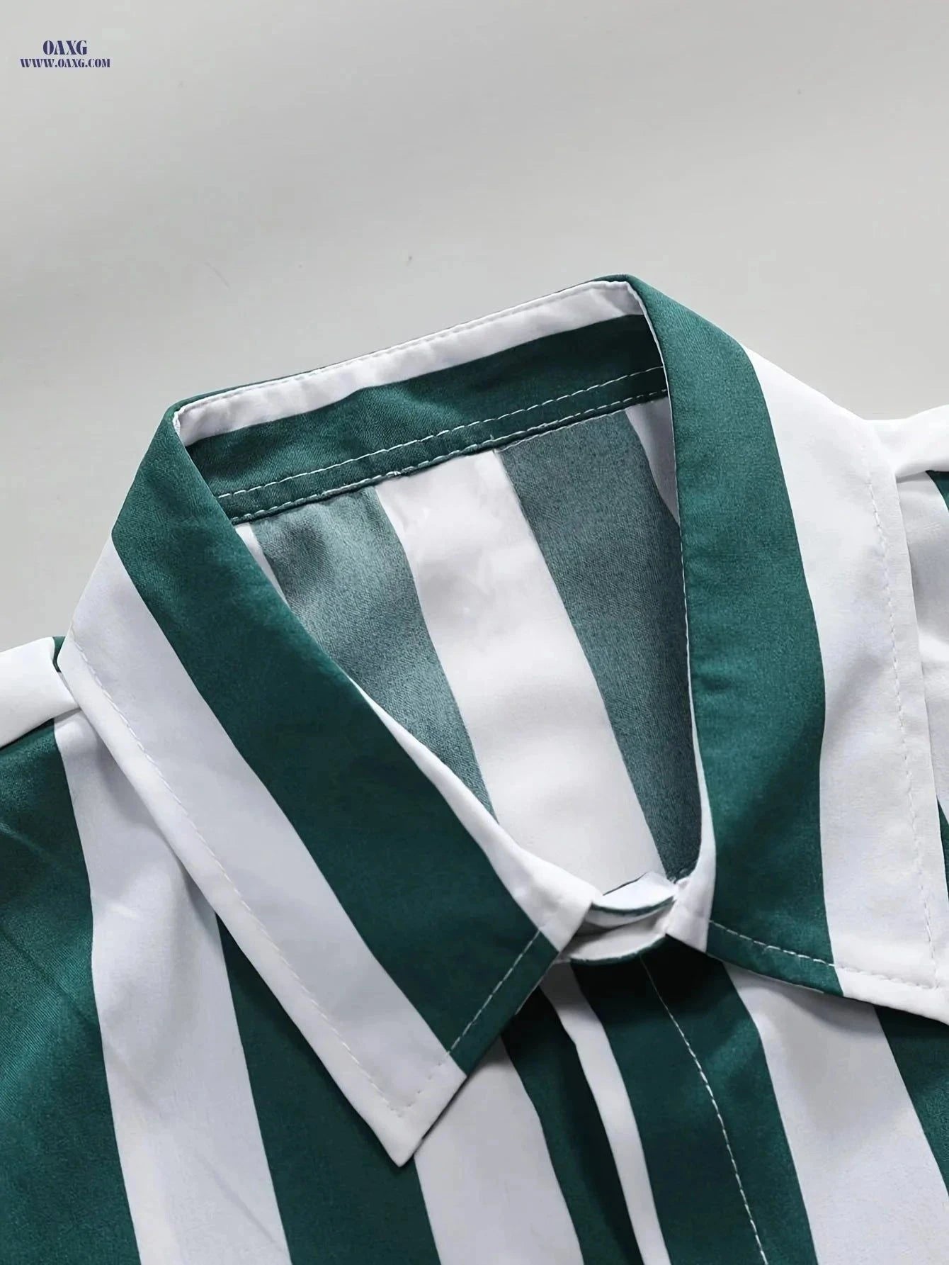 Men's Casual Striped Button-Up Shirt - Soft Polyester, Machine Washable   OAXG Green Stripes / FR S
