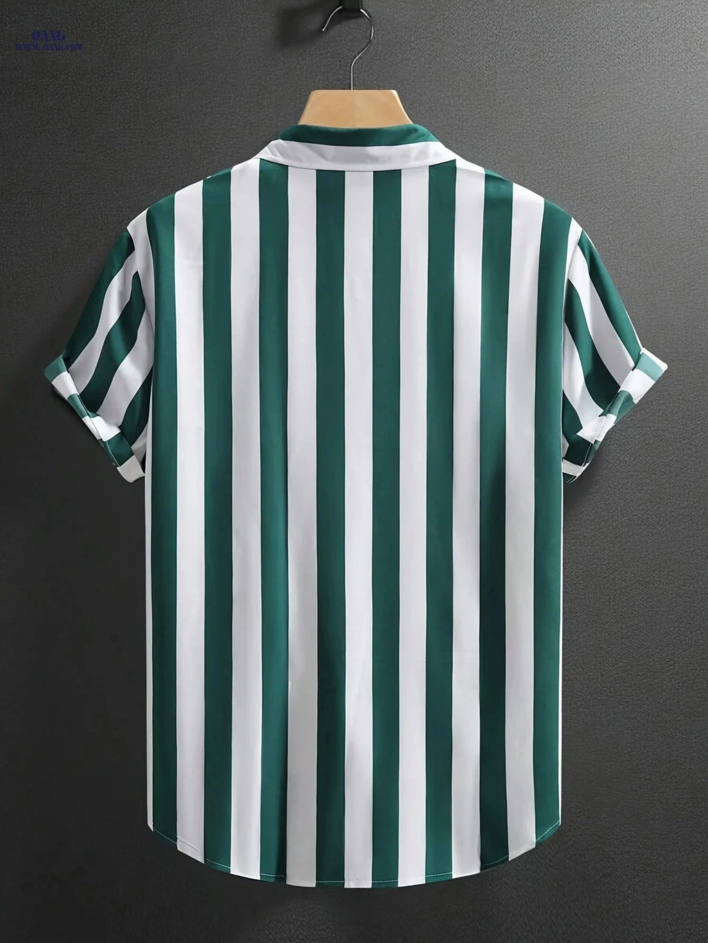 Men's Casual Striped Button-Up Shirt - Soft Polyester, Machine Washable   OAXG Green Stripes / FR S