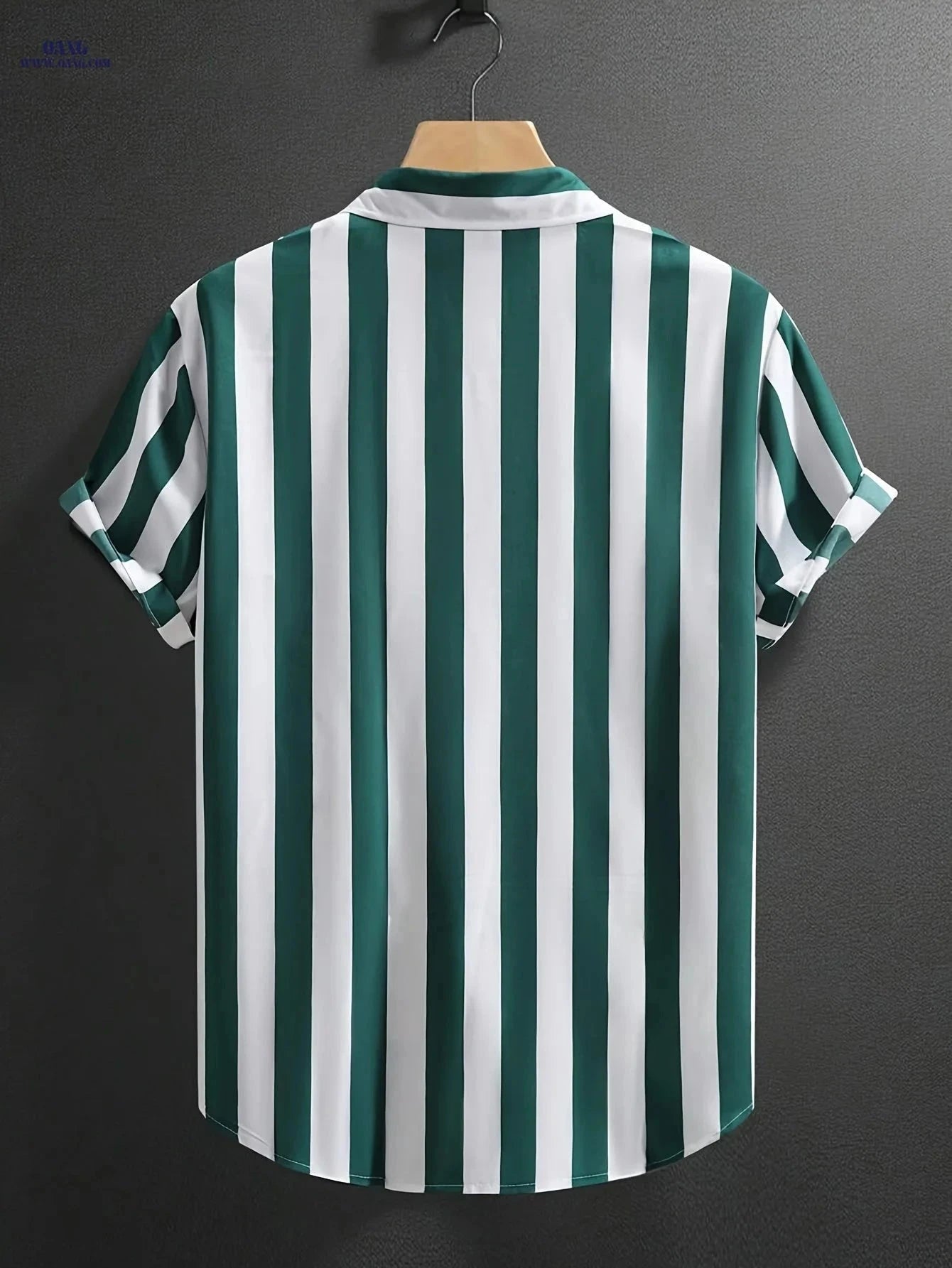 Men's Casual Striped Button-Up Shirt - Soft Polyester, Machine Washable   OAXG Green Stripes / FR S
