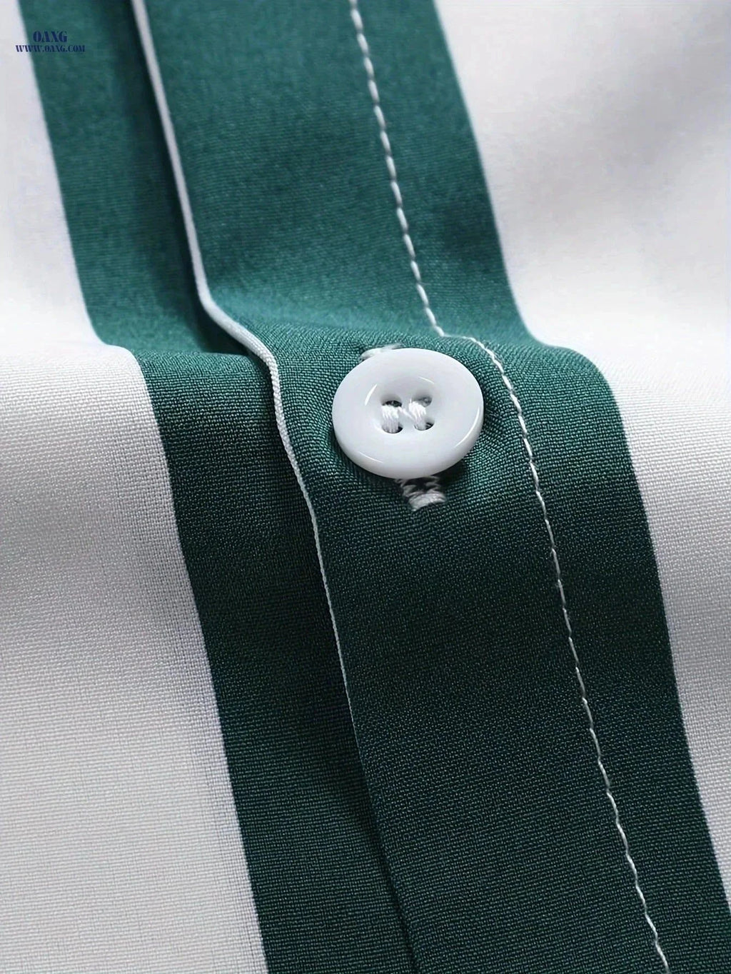 Men's Casual Striped Button-Up Shirt - Soft Polyester, Machine Washable   OAXG Green Stripes / FR S