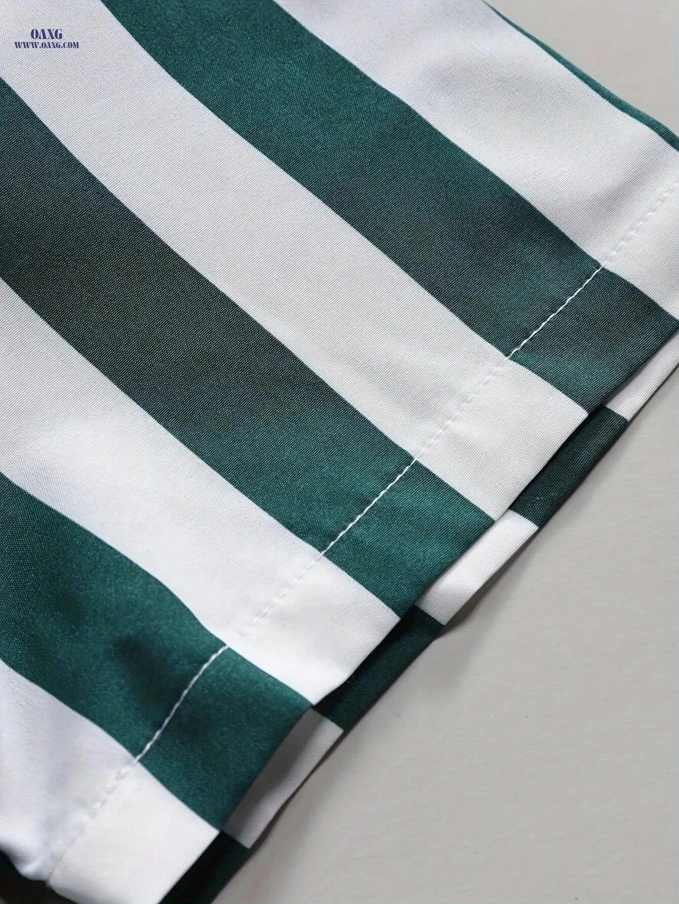 Men's Casual Striped Button-Up Shirt - Soft Polyester, Machine Washable   OAXG Green Stripes / FR S