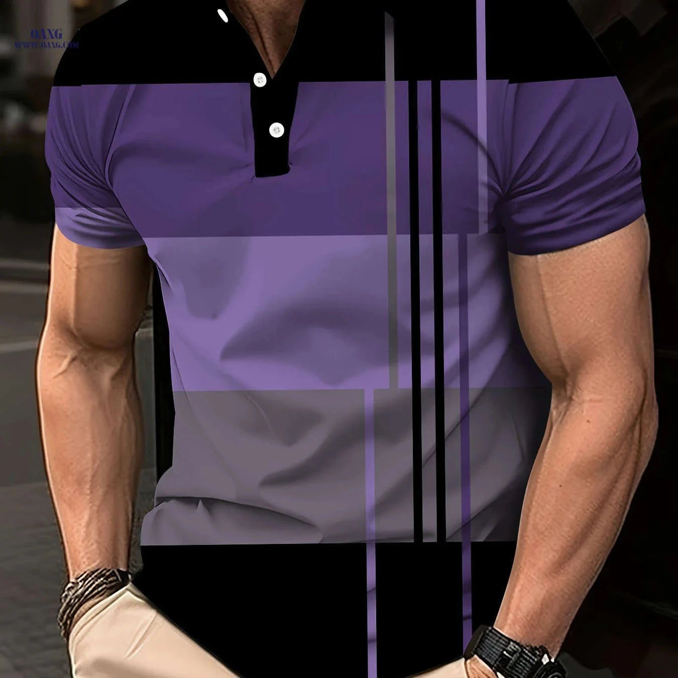 Men’s Casual Striped Polo Shirt - Stylish Summer Golf Top   OAXG 