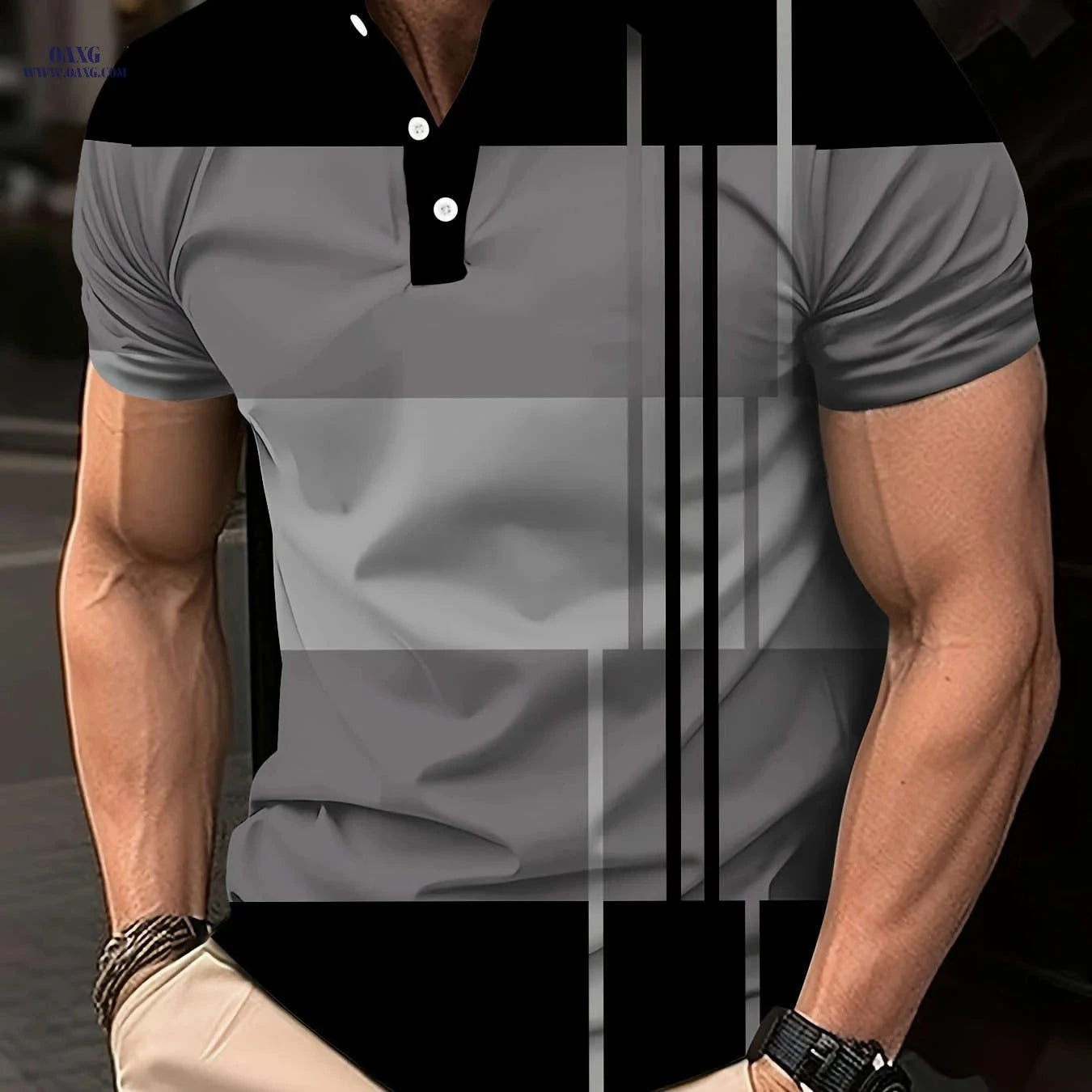 Men’s Casual Striped Polo Shirt - Stylish Summer Golf Top   OAXG 