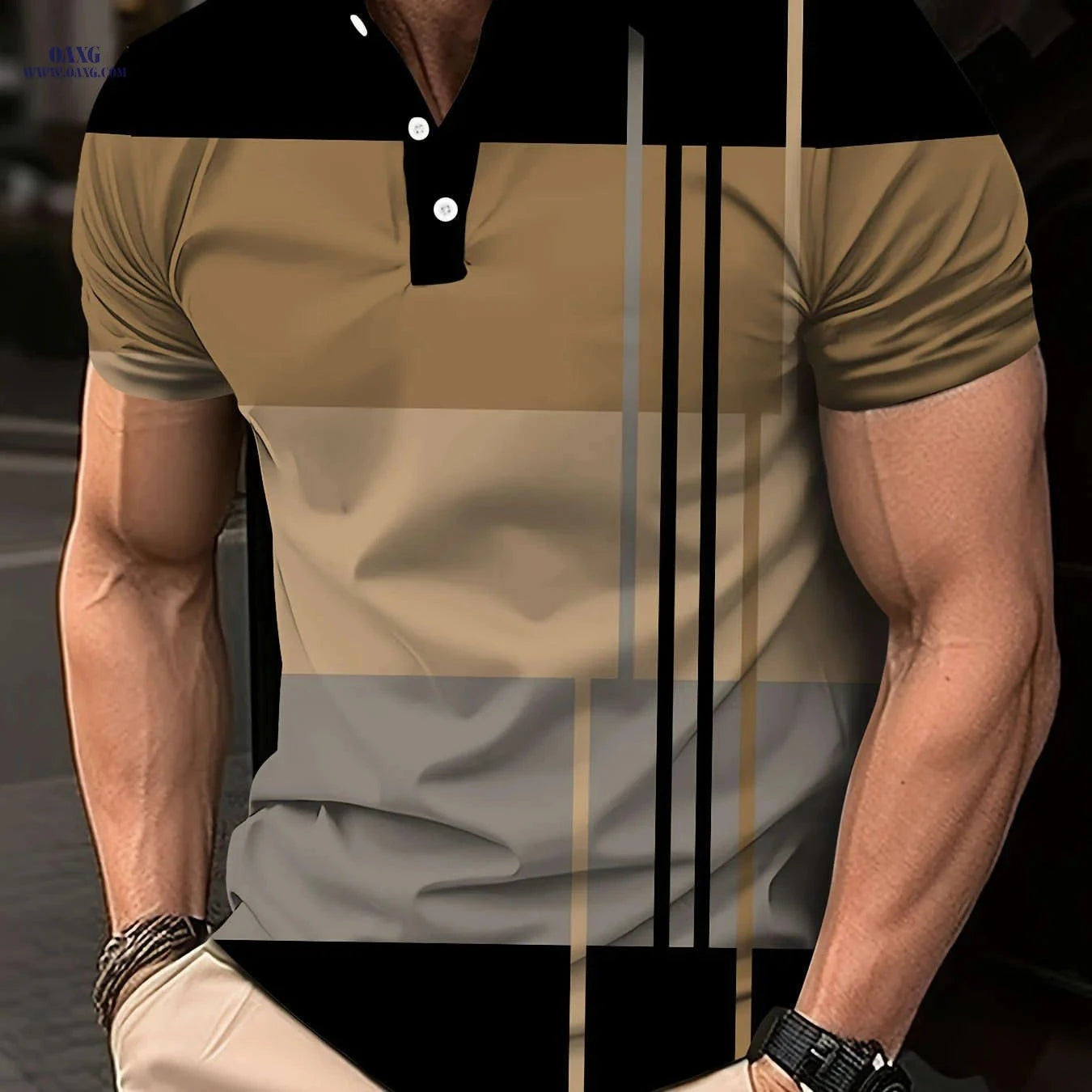 Men’s Casual Striped Polo Shirt - Stylish Summer Golf Top   OAXG Dark Gray / FR S