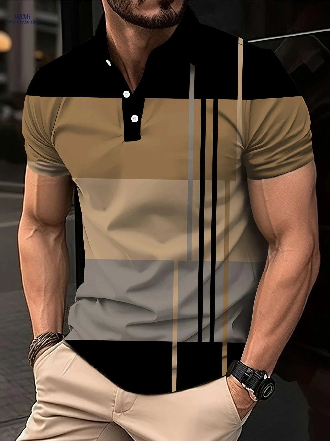 Men’s Casual Striped Polo Shirt - Stylish Summer Golf Top   OAXG 