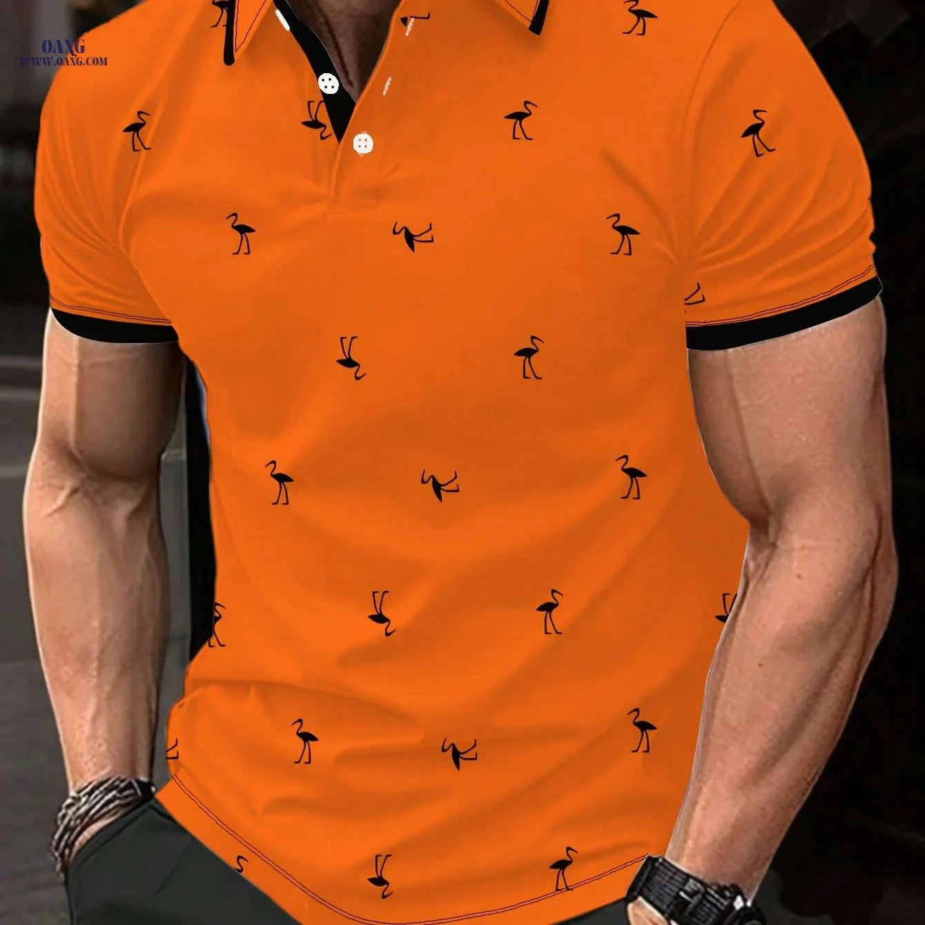 Men's Casual Striped Shirt - Slight Stretch, Lapel Collar Style   OAXG 