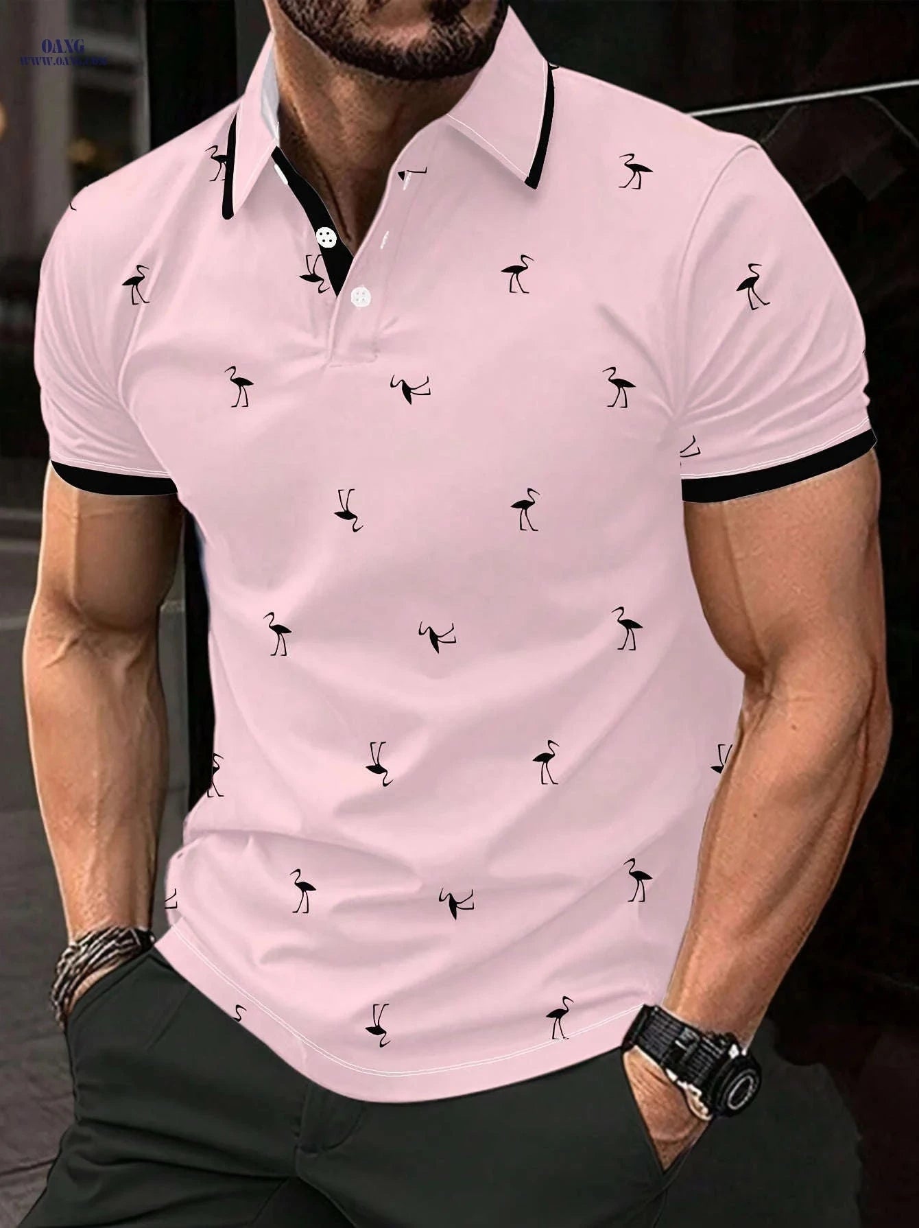 Men's Casual Striped Shirt - Slight Stretch, Lapel Collar Style   OAXG 