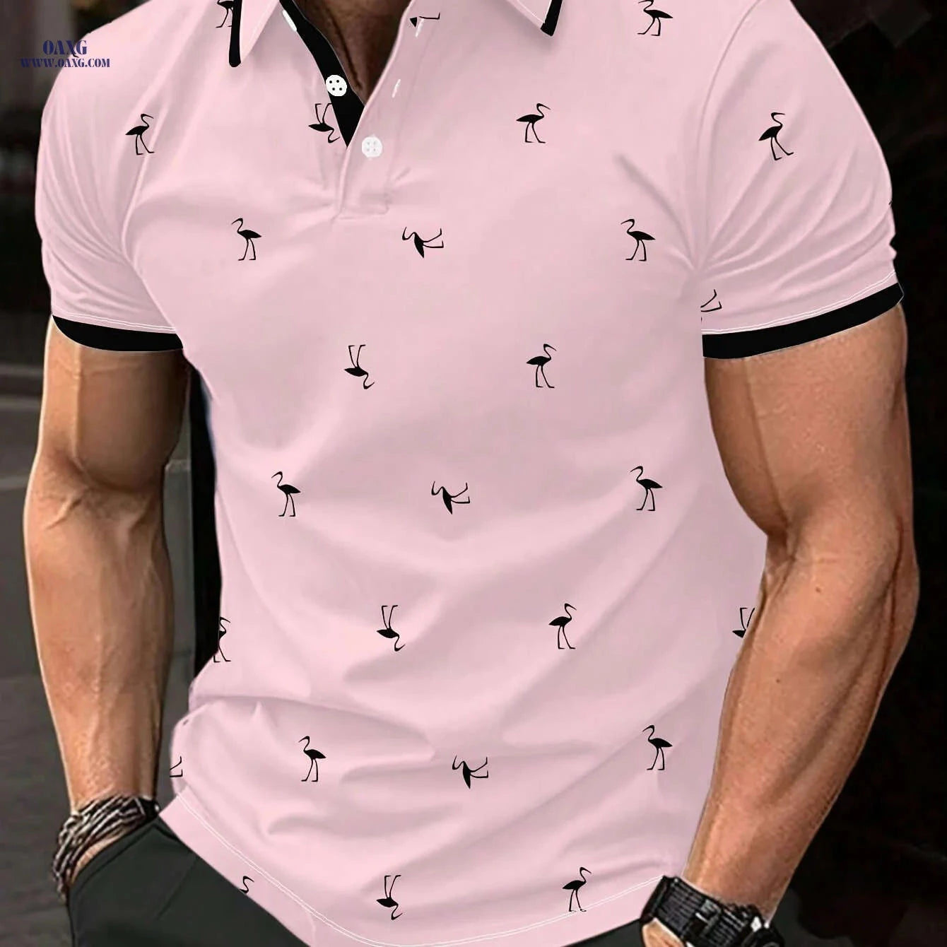 Men's Casual Striped Shirt - Slight Stretch, Lapel Collar Style   OAXG 