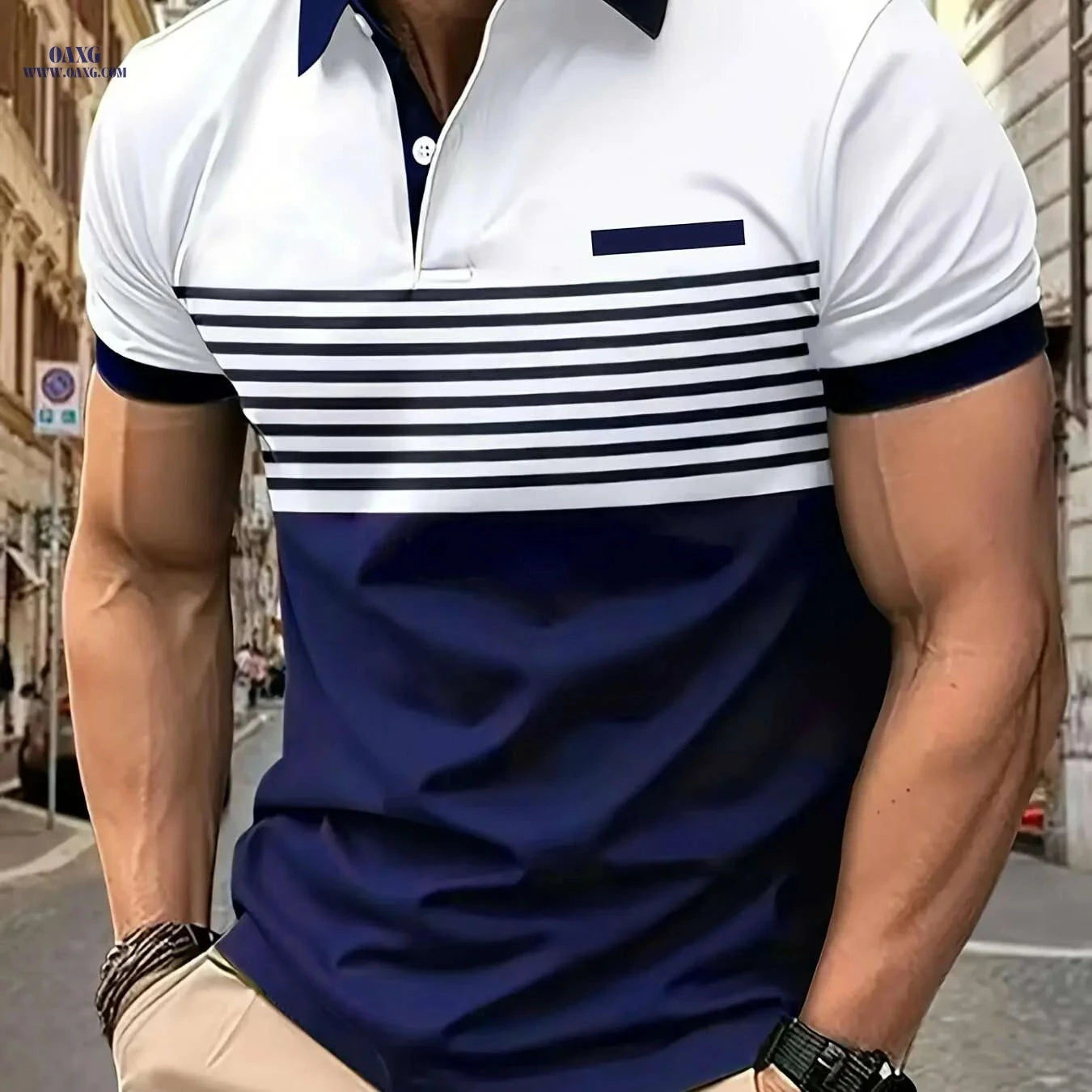 Men's Casual Striped Shirt - Summer Fashion, Lightweight 180g Fabric   OAXG 
