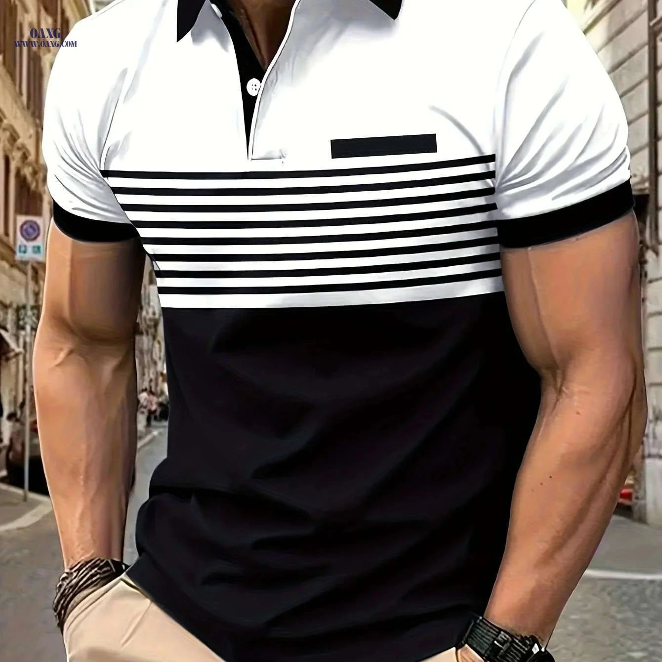 Men's Casual Striped Shirt - Summer Fashion, Lightweight 180g Fabric   OAXG 