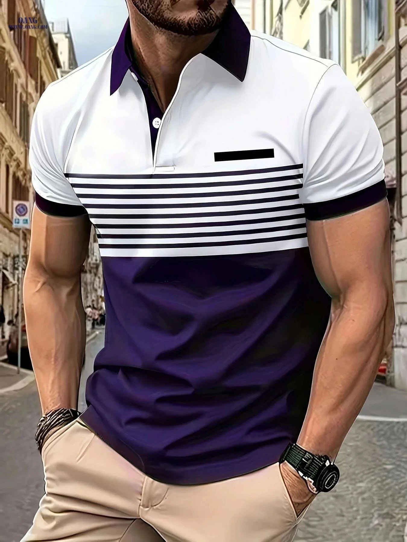 Men's Casual Striped Shirt - Summer Fashion, Lightweight 180g Fabric   OAXG 