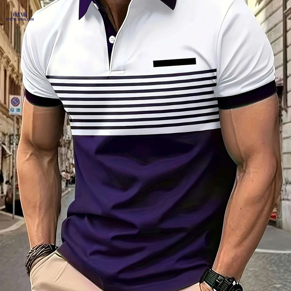 Men's Casual Striped Shirt - Summer Fashion, Lightweight 180g Fabric   OAXG Purple / M