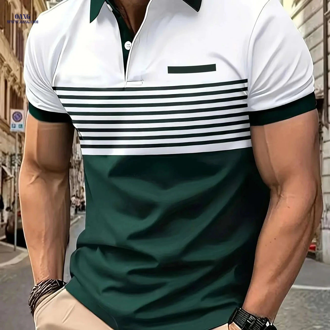 Men's Casual Striped Shirt - Summer Fashion, Lightweight 180g Fabric   OAXG 