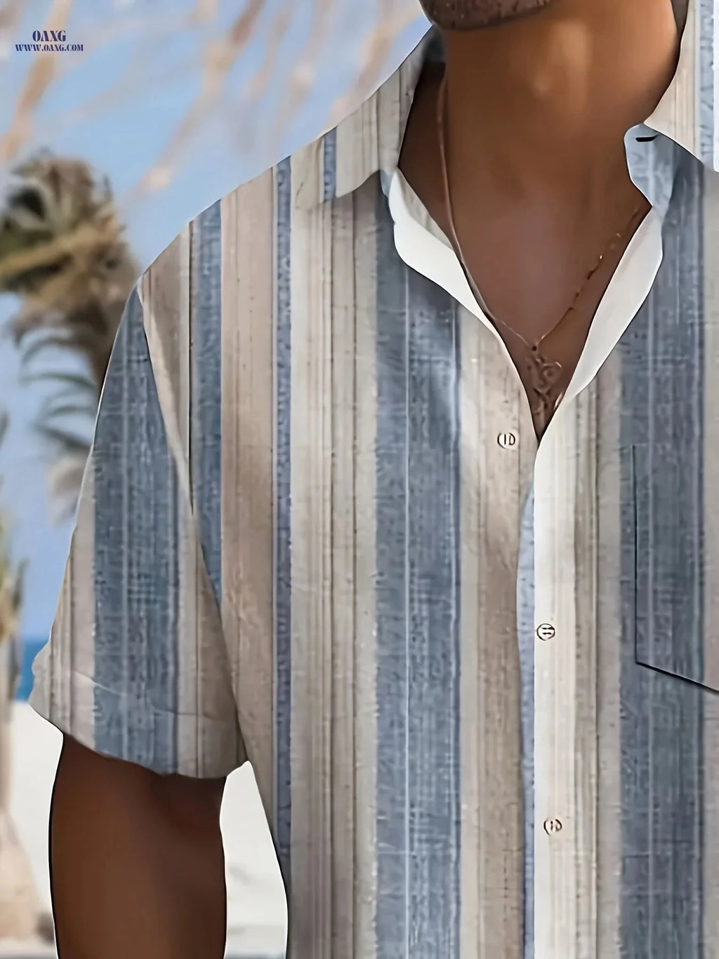 Men's Casual Striped Short Sleeve Shirt - 100% Polyester for Summer   OAXG Mixed colors / FR M