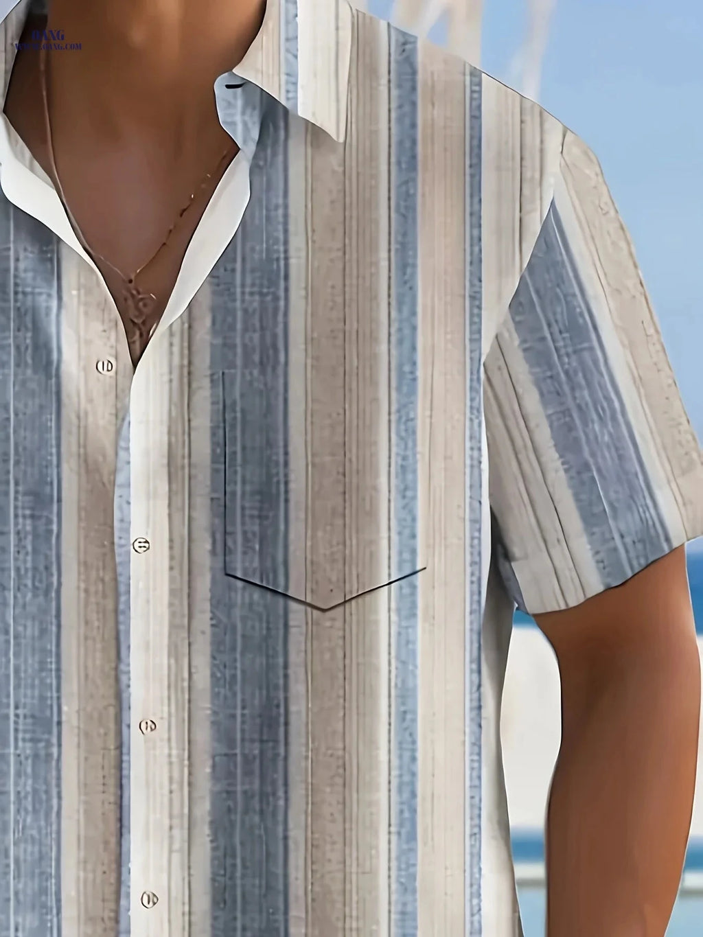 Men's Casual Striped Short Sleeve Shirt - 100% Polyester for Summer   OAXG Mixed colors / FR M