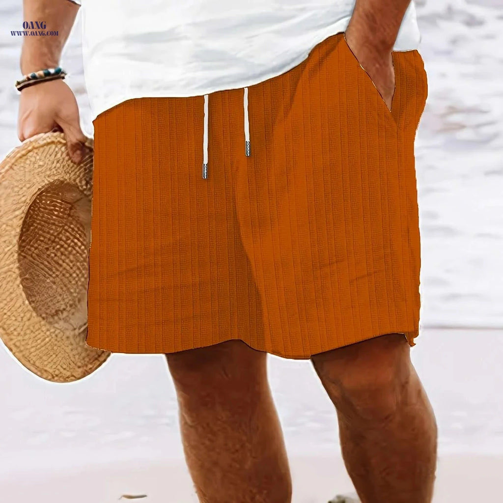 Men's Casual Striped Shorts - Non-Stretch Fabric, Pocket Detail   OAXG Orange / S