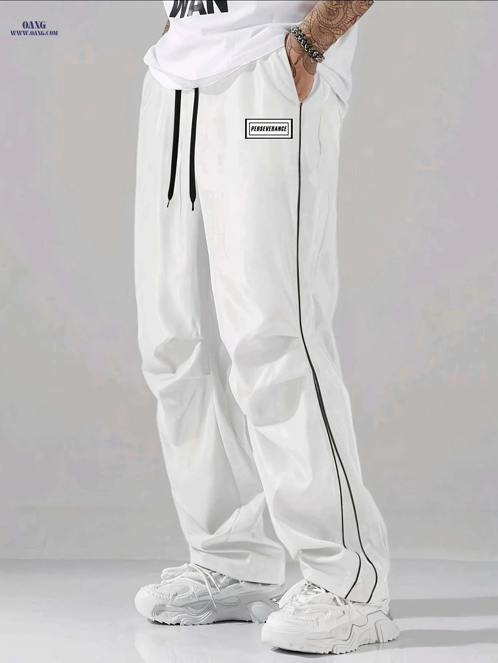 Men's Casual Striped Sports Long Pants - Loose High Street Fit   OAXG 