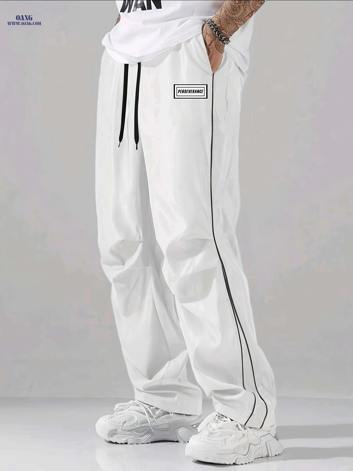 Men's Casual Striped Sports Long Pants - Loose High Street Fit   OAXG 
