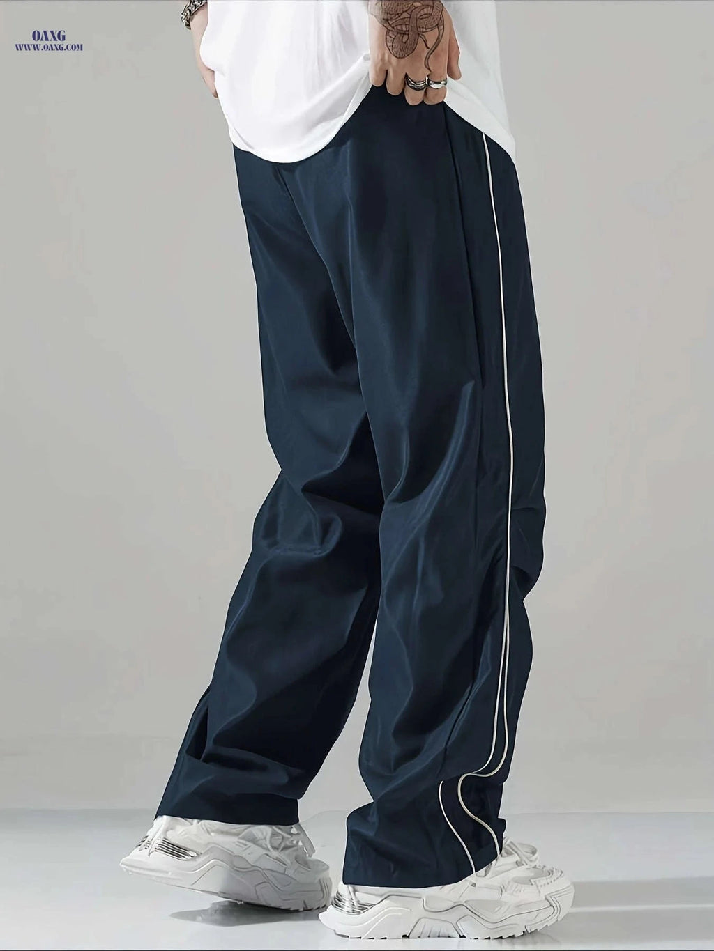 Men's Casual Striped Sports Long Pants - Loose High Street Fit   OAXG Black / FR S