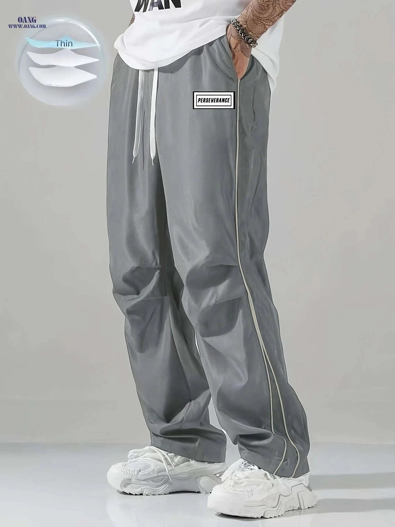 Men's Casual Striped Sports Long Pants - Loose High Street Fit   OAXG 